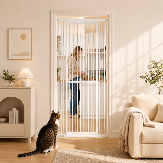 Jugbow Pet Furniture Extra Tall Cat & Baby Gate | Adjustable 27.5"-37" Wide (White)