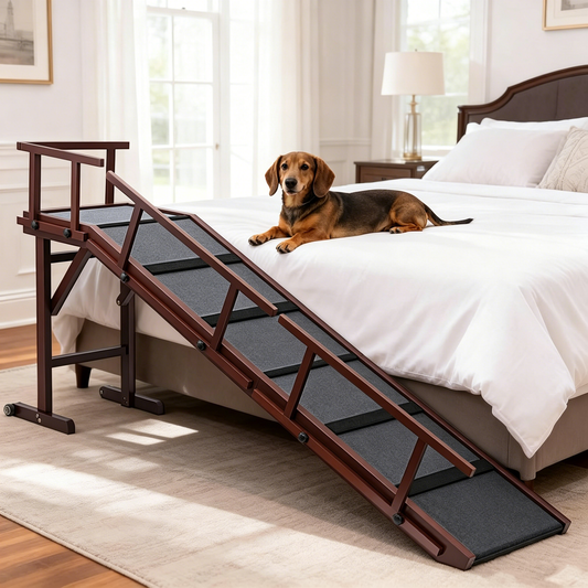 Jugbow Pet Furniture 74" Wooden Dog Ramp with Side Rails for Bed & Couch