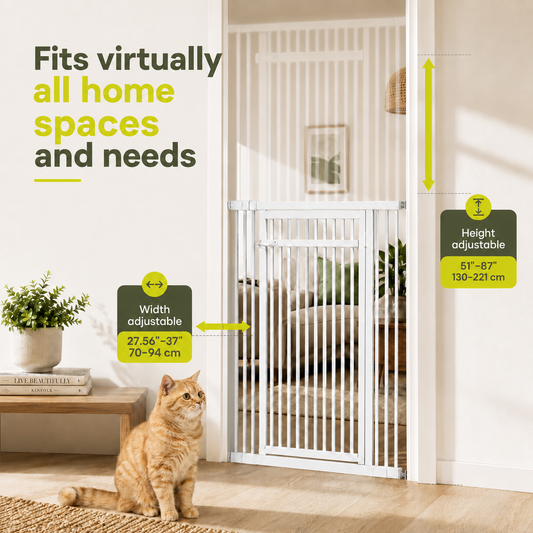 Jugbow Pet Furniture Extra Tall Cat & Baby Gate | Adjustable 27.5"-37" Wide (White)