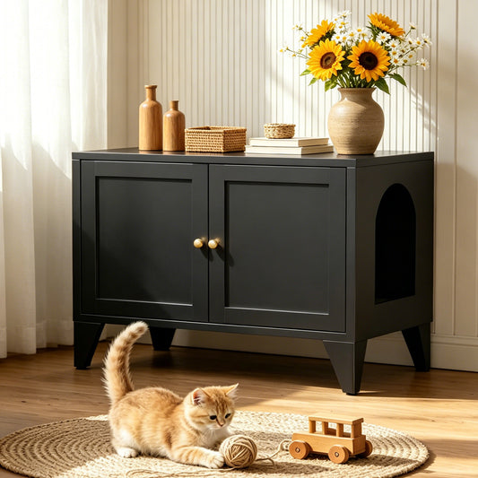 Jugbow Black Metal Cat Litter Box Enclosure